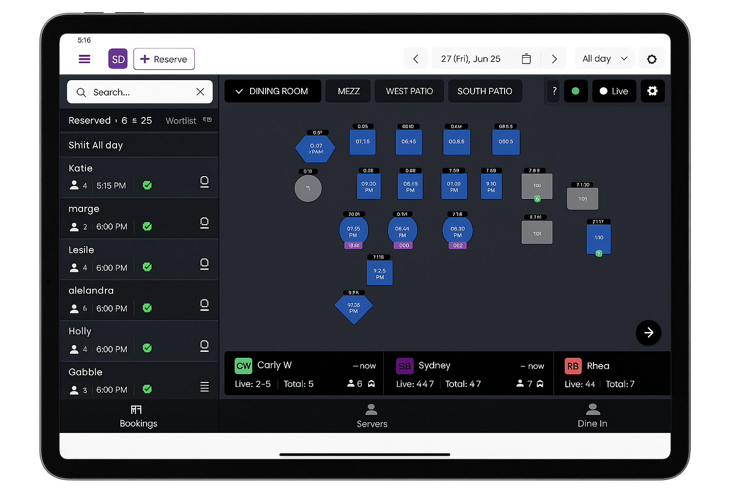 Dining room service in a full-service restaurant