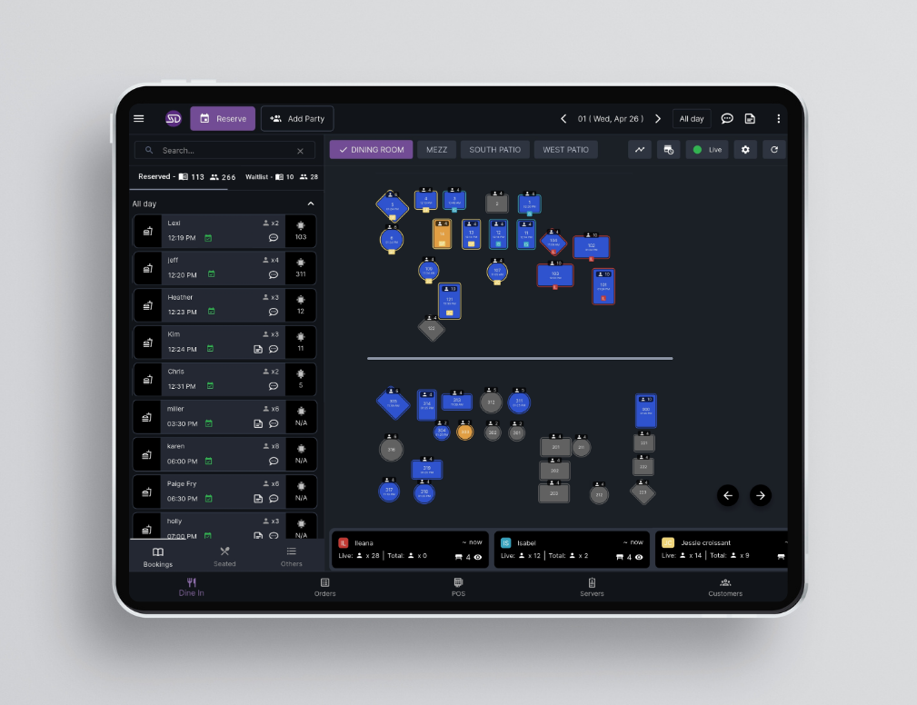 Smart Dining restaurant dashboard on a laptop in a dining room